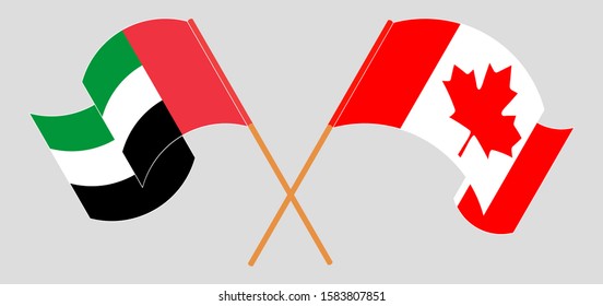 Crossed and waving flags of Canada and the United Arab Emirates