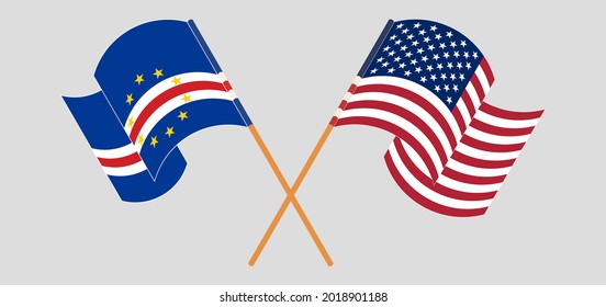 Crossed and waving flags of Cape Verde and the USA