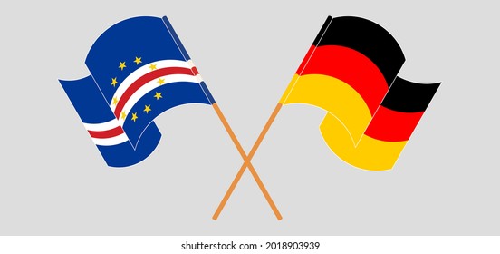 Crossed and waving flags of Cape Verde and Germany