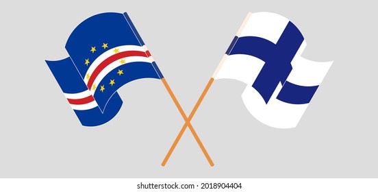 Crossed and waving flags of Cape Verde and Finland