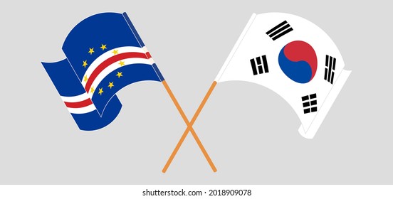 Crossed and waving flags of Cape Verde and South Korea