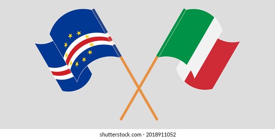 Crossed and waving flags of Cape Verde and Italy