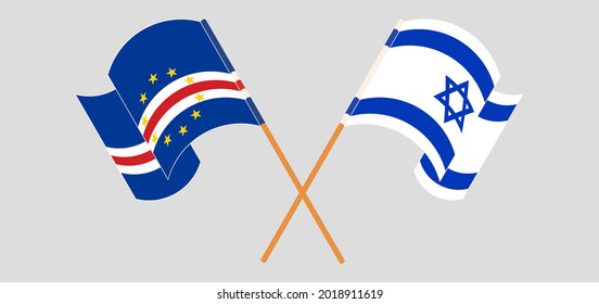 Crossed and waving flags of Cape Verde and Israel