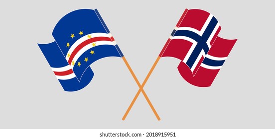 Crossed and waving flags of Cape Verde and Norway