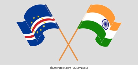 Crossed and waving flags of Cape Verde and India