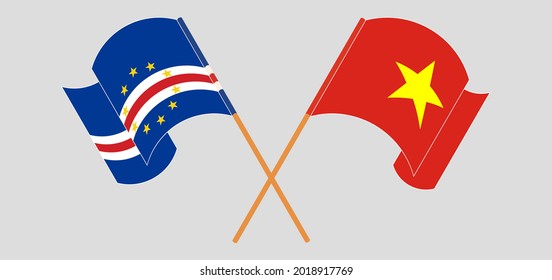 Crossed and waving flags of Cape Verde and Vietnam