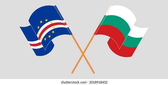 Crossed and waving flags of Cape Verde and Bulgaria