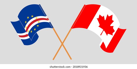 Crossed and waving flags of Cape Verde and Canada