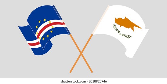 Crossed and waving flags of Cape Verde and Cyprus