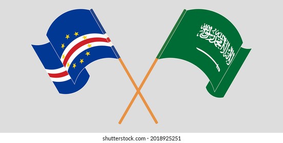 Crossed and waving flags of Cape Verde and the Kingdom of Saudi Arabia