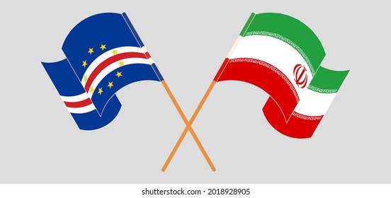 Crossed and waving flags of Cape Verde and Iran