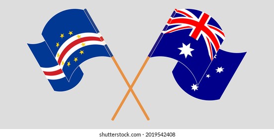 Crossed and waving flags of Cape Verde and Australia