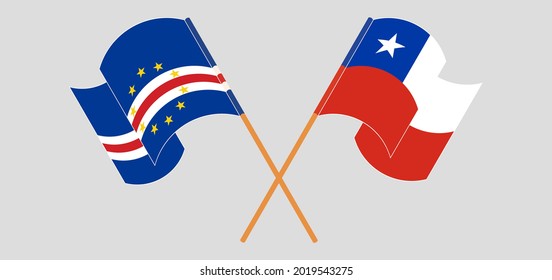 Crossed and waving flags of Cape Verde and Chile