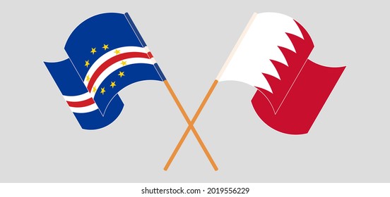 Crossed and waving flags of Cape Verde and Bahrain