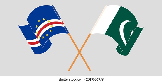 Crossed and waving flags of Cape Verde and Pakistan