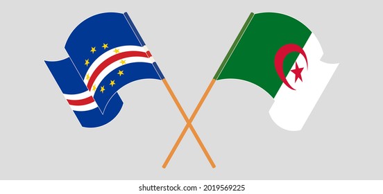 Crossed and waving flags of Cape Verde and Algeria