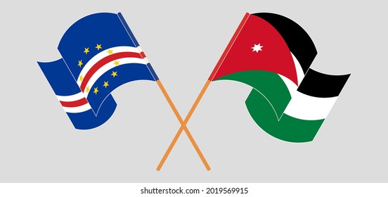 Crossed and waving flags of Cape Verde and Jordan