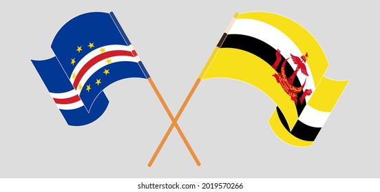 Crossed and waving flags of Cape Verde and Brunei