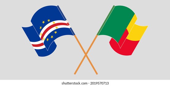 Crossed and waving flags of Cape Verde and Benin