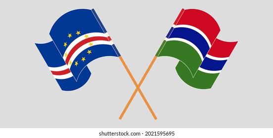 Crossed and waving flags of Cape Verde and the Gambia