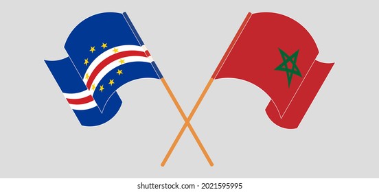 Crossed and waving flags of Cape Verde and Morocco