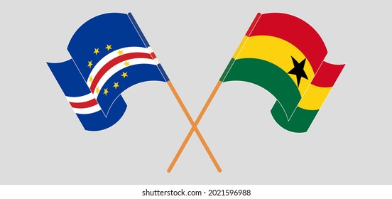 Crossed and waving flags of Cape Verde and Ghana