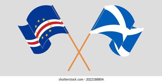 Crossed and waving flags of Cape Verde and Scotland