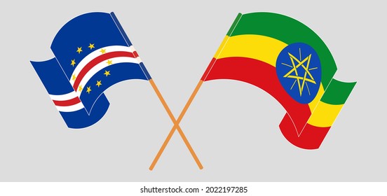 Crossed and waving flags of Cape Verde and Ethiopia