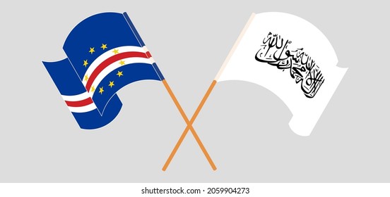 Crossed and waving flags of Cape Verde and Taliban