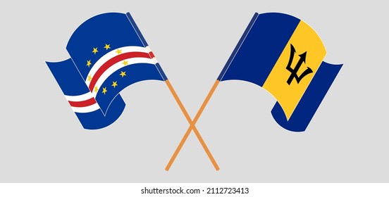 Crossed and waving flags of Cape Verde and Barbados. Vector illustration
