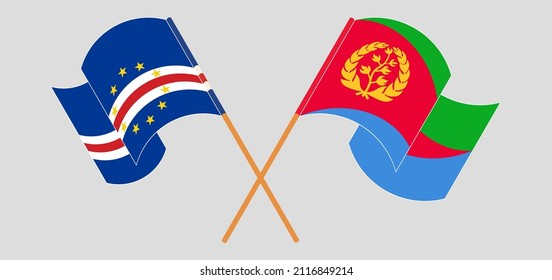 Crossed and waving flags of Cape Verde and Eritrea. Vector illustration
