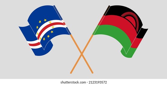 Crossed and waving flags of Cape Verde and Malawi. Vector illustration
