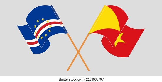 Crossed and waving flags of Cape Verde and Tigray. Vector illustration
