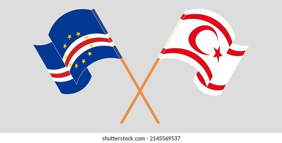 Crossed and waving flags of Cape Verde and Northern Cyprus. Vector illustration
