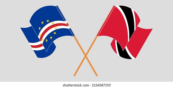 Crossed and waving flags of Cape Verde and Trinidad and Tobago. Vector illustration
