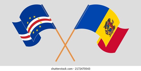 Crossed and waving flags of Cape Verde and Moldova. Vector illustration
