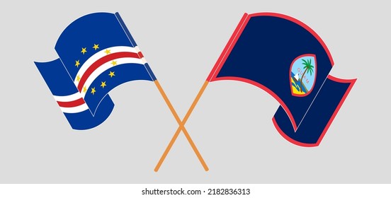 Crossed and waving flags of Cape Verde and Guam. Vector illustration
