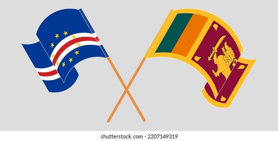 Crossed and waving flags of Cape Verde and Sri Lanka. Vector illustration
