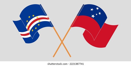 Crossed and waving flags of Cape Verde and Samoa. Vector illustration
