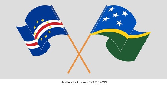 Crossed and waving flags of Cape Verde and Solomon Islands. Vector illustration