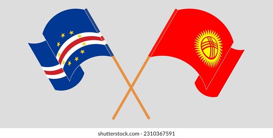 Crossed and waving flags of Cape Verde and Kyrgyzstan. Vector illustration
