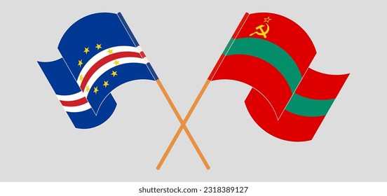 Crossed and waving flags of Cape Verde and Transnistria. Vector illustration
