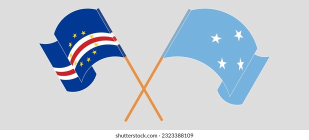 Crossed and waving flags of Cape Verde and Micronesia. Vector illustration
