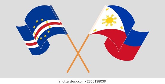 Crossed and waving flags of Cape Verde and the Philippines. Vector illustration
