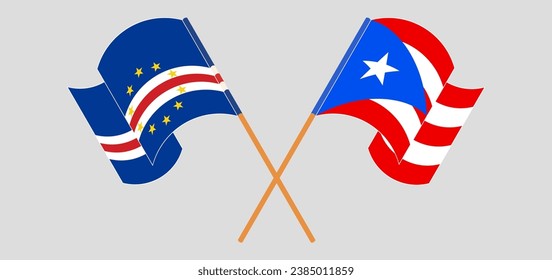 Crossed and waving flags of Cape Verde and Puerto Rico. Vector illustration
