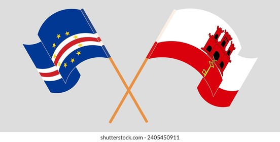 Crossed and waving flags of Cape Verde and Gibraltar. Vector illustration
