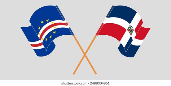 Crossed and waving flags of Cape Verde and Dominican Republic. Vector illustration
