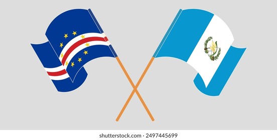 Crossed and waving flags of Cape Verde and Republic of Guatemala. Vector illustration
