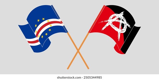 Crossed and waving flags of Cape Verde and Anarchy. Vector illustration
