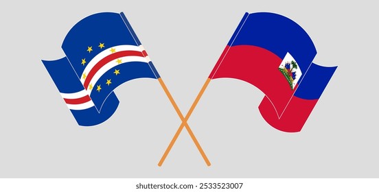 Crossed and waving flags of Cape Verde and Republic of Haiti. Vector illustration.
